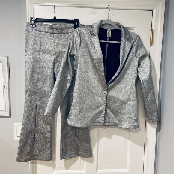 Weissman  Metallic Silver Dance Costume 2-Piece Suit (Blazer & Pants) - Picture 2 of 15